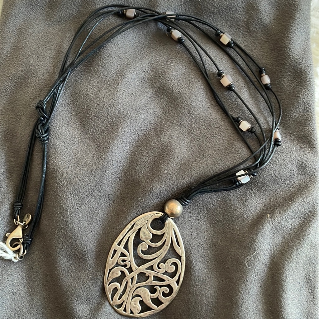 Silpada Sterling Silver Necklace With Filigree Pendant With Gray Shell Accents